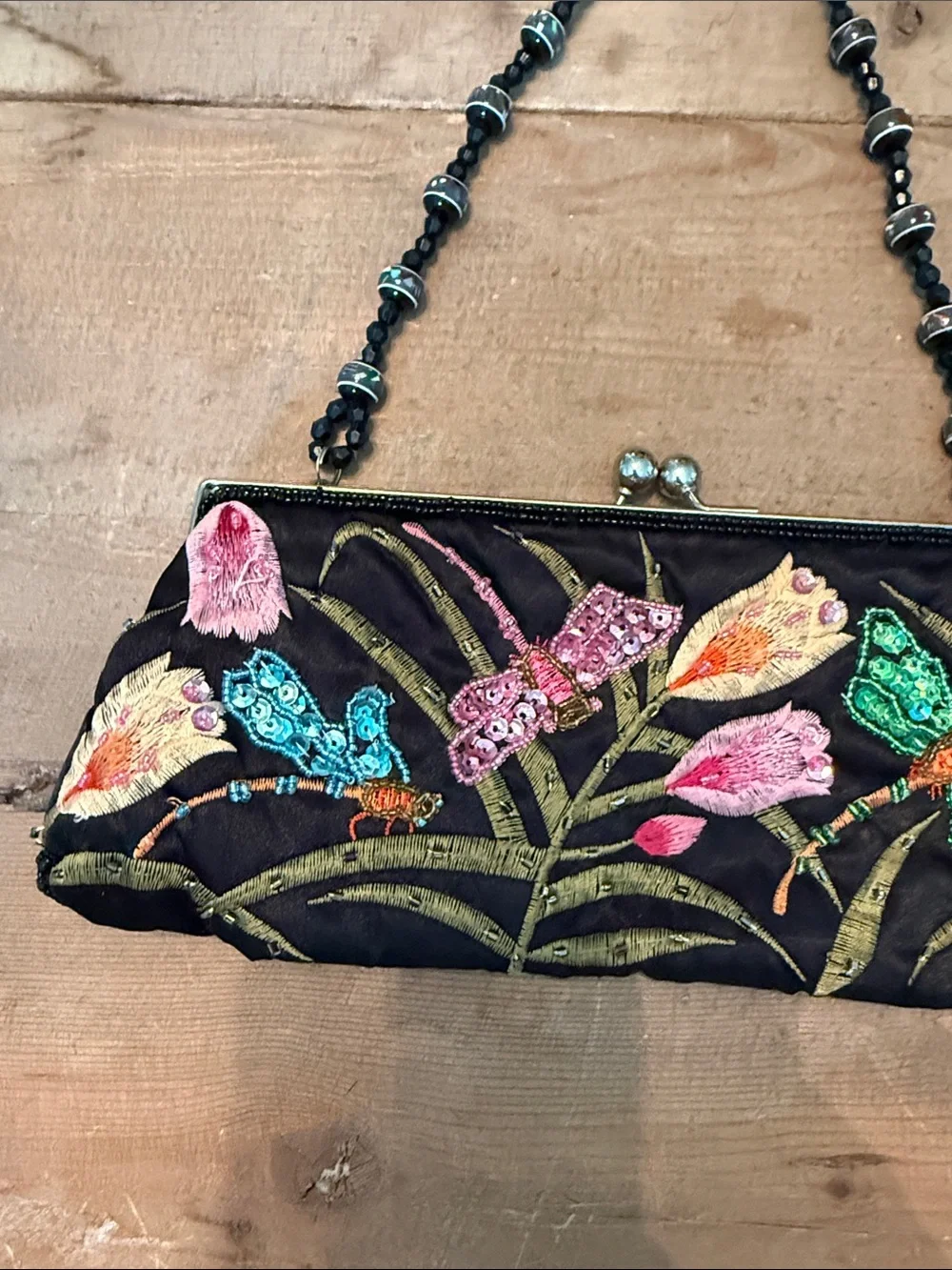 Embroidered Dragonfly Evening Clutch - Black - Picture 4 of 9